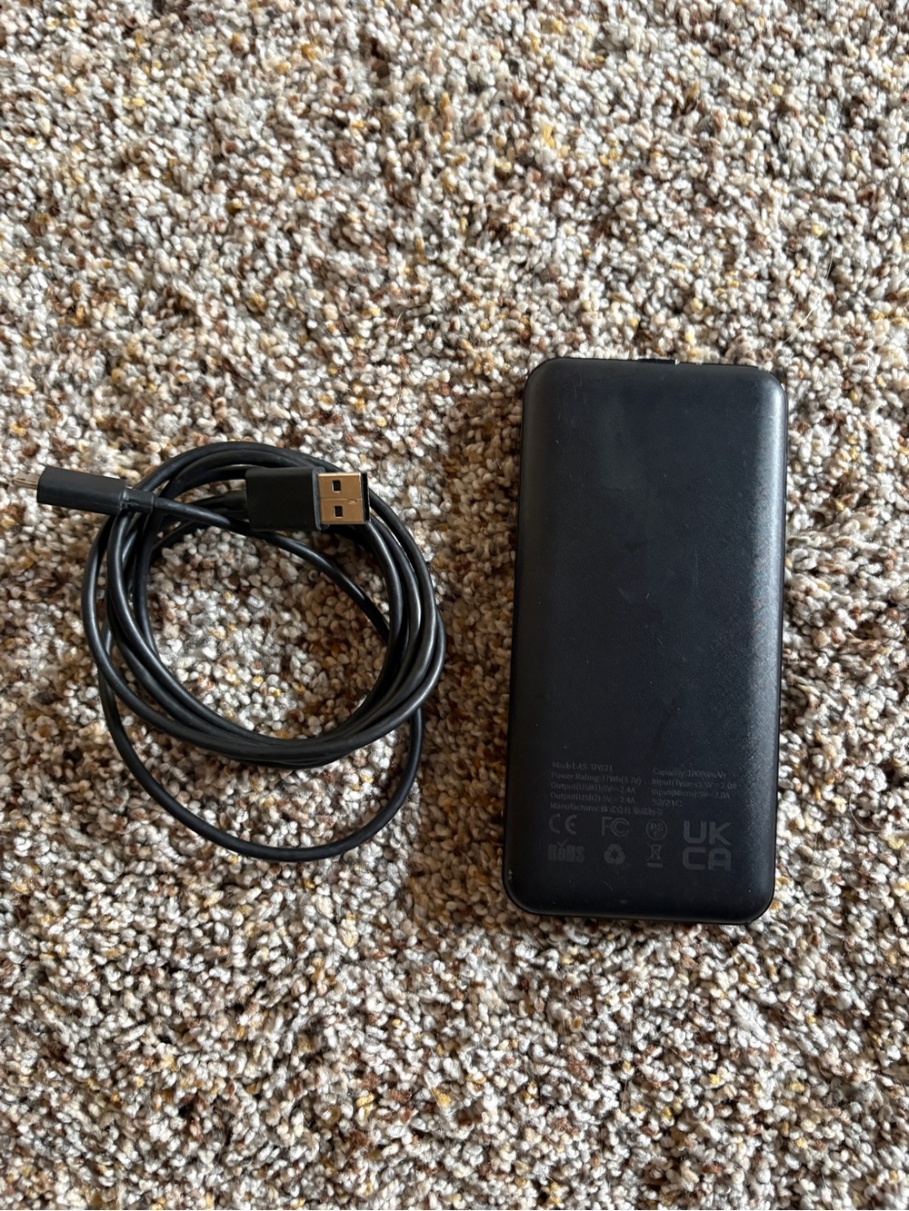 Black USB-C Power Bank with USB-A Cable